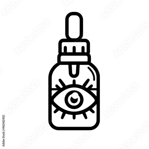 A vector icon depicting a droplet bottle containing an eye symbol, illustrating the concept of drops or liquid medication in a minimalist style