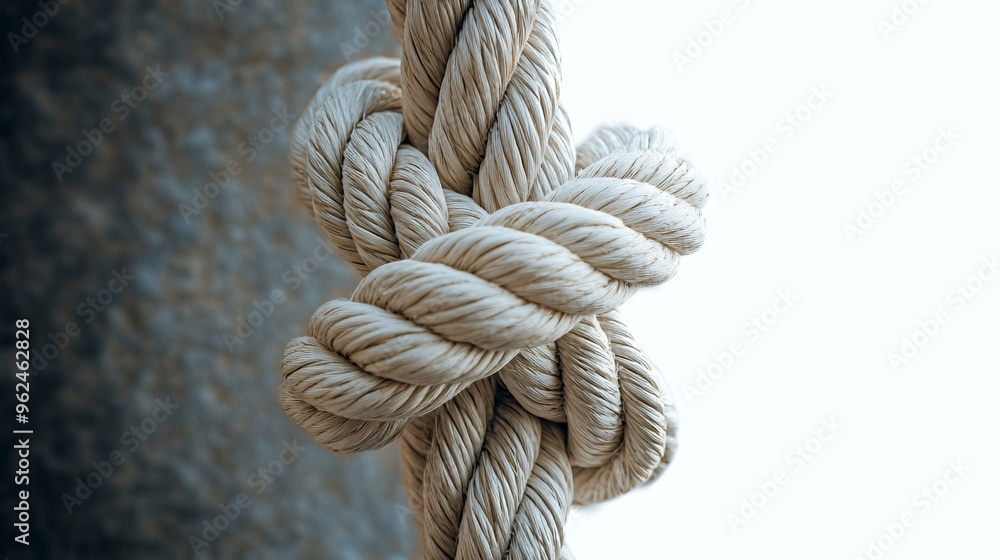 A close-up of a knotted rope against a blurred background. A close-up of a knotted rope against a blurred background.
