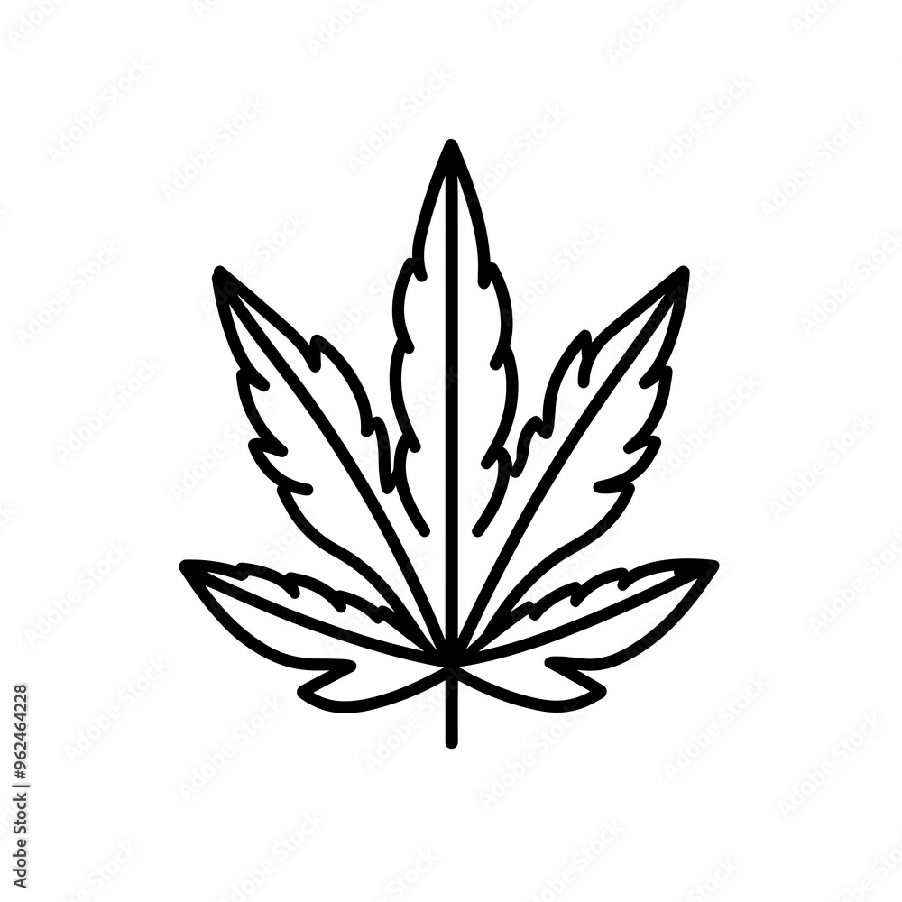 A minimalist black line representation of a cannabis leaf created in a vector style, perfect for use in digital graphics or printed materials related to herbal themes A minimalist black line representation of a cannabis leaf created in a vector style, perfect for use in digital graphics or printed materials related to herbal themes