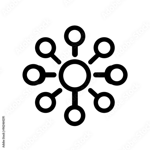 This graphic features a simple line interface icon, illustrating connectivity through interconnected circles around a central node, suitable for digital design