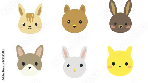 Set of 6 Cute Kawaii Animal Avatars on White Background. Each Avatar Features a Unique, Adorable Design in Vector Style, Perfect for Fun and Playful Representations