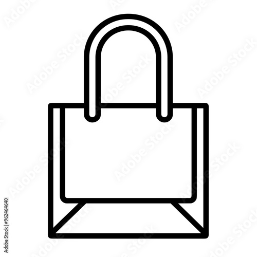 A minimalist line art representation of a shopping bag, commonly used to symbolize retail, online shopping, or consumer goods in digital designs and applications