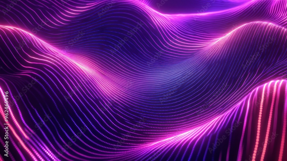 Obraz premium Abstract waves of light in vibrant purple and pink hues, creating a dynamic visual effect.