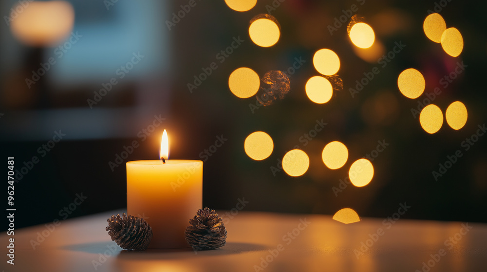 Candlelight from Christmas candles added a warm glow to holiday celebration, with flickering flames creating a beautiful background festive decorations and making atmosphere truly magical. Candlelight from Christmas candles added a warm glow to holiday celebration, with flickering flames creating a beautiful background festive decorations and making atmosphere truly magical.