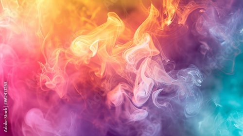 Colorful abstract smoke swirling against a vibrant gradient background. The dynamic, vivid colors and flowing shapes create an eye-catching, modern art piece, ideal for creative projects and designs.