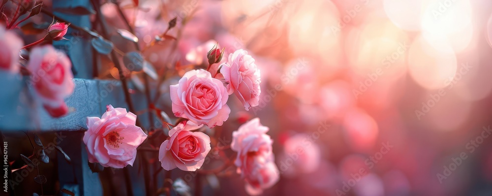 Climbing roses on a garden trellis, vibrant and romantic, Botanical, Soft pinks, Photograph, Floral beauty Climbing roses on a garden trellis, vibrant and romantic, Botanical, Soft pinks, Photograph, Floral beauty