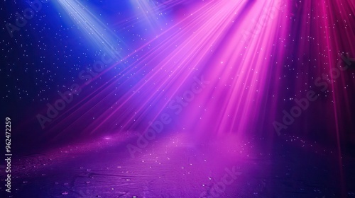 Purple stage lights and scattered twinkling lights illuminate a dark background.