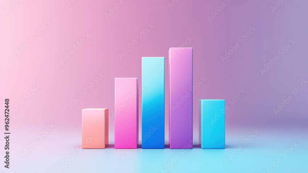 Colorful 3D Bar Graph on Gradient Background Representing Data Visualization and Business Analytics Colorful 3D Bar Graph on Gradient Background Representing Data Visualization and Business Analytics