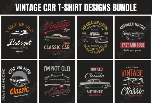 Vintage cars t-shirt designs vector bundle, old car t shirt prints graphics.