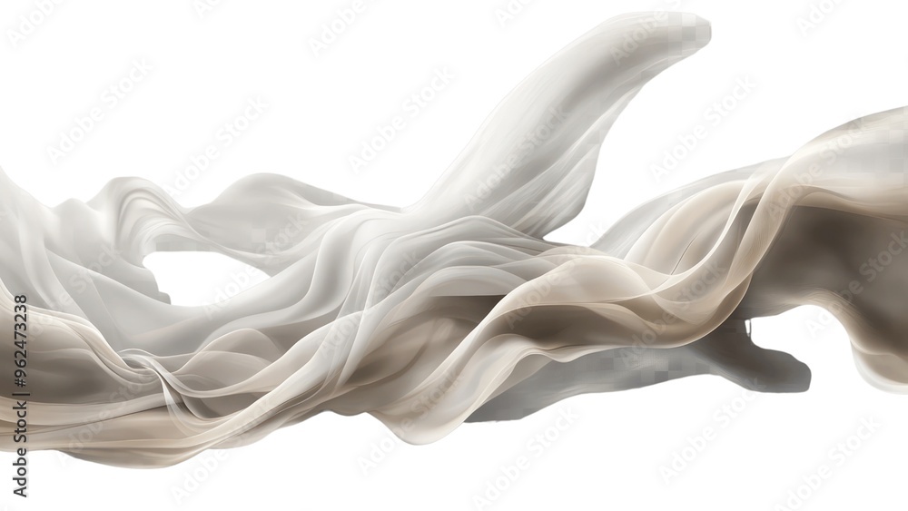A long, flowing piece of fabric with a white background A long, flowing piece of fabric with a white background