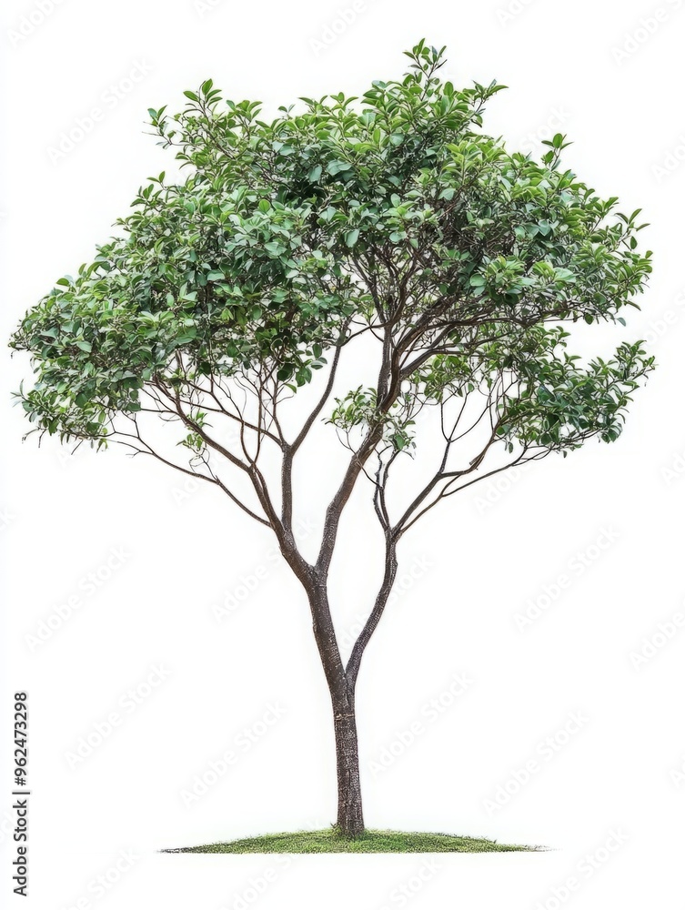 Obraz premium Hyper-Detailed Handroanthus Heptaphyllus Tree with Green Leaves Isolated on Solid White Background, Capturing Natural Botanical Beauty in Precision and Clarity