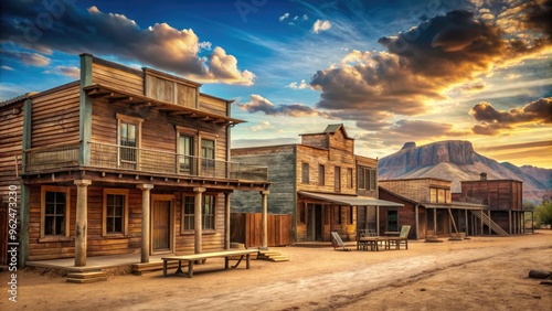 Vintage Far West town with a saloon, featuring old wooden architecture in the Wild West , Wild West, vintage, town, saloon