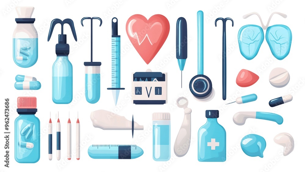 A collection of medical supplies including syringes, pills A collection of medical supplies including syringes, pills