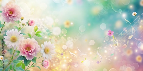 Soft music background with pastel flowers, music, background, flowers, floral, soft, delicate, romantic, beauty, nature