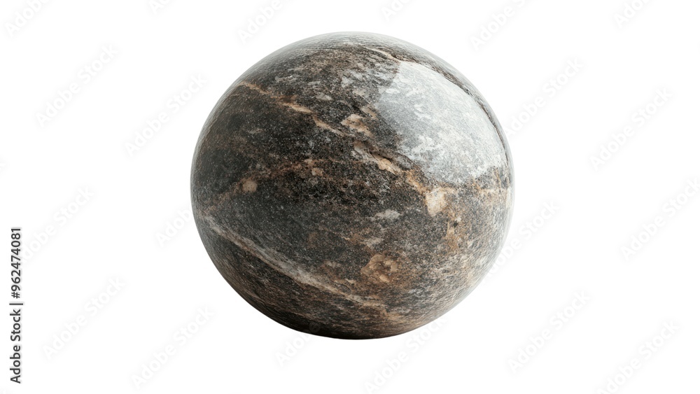 A large, round stone with a dark brown and gray color A large, round stone with a dark brown and gray color