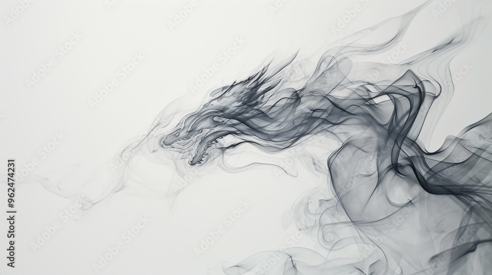 A captivating depiction of a dragon formed from swirling smoke. The dragon A captivating depiction of a dragon formed from swirling smoke. The dragon