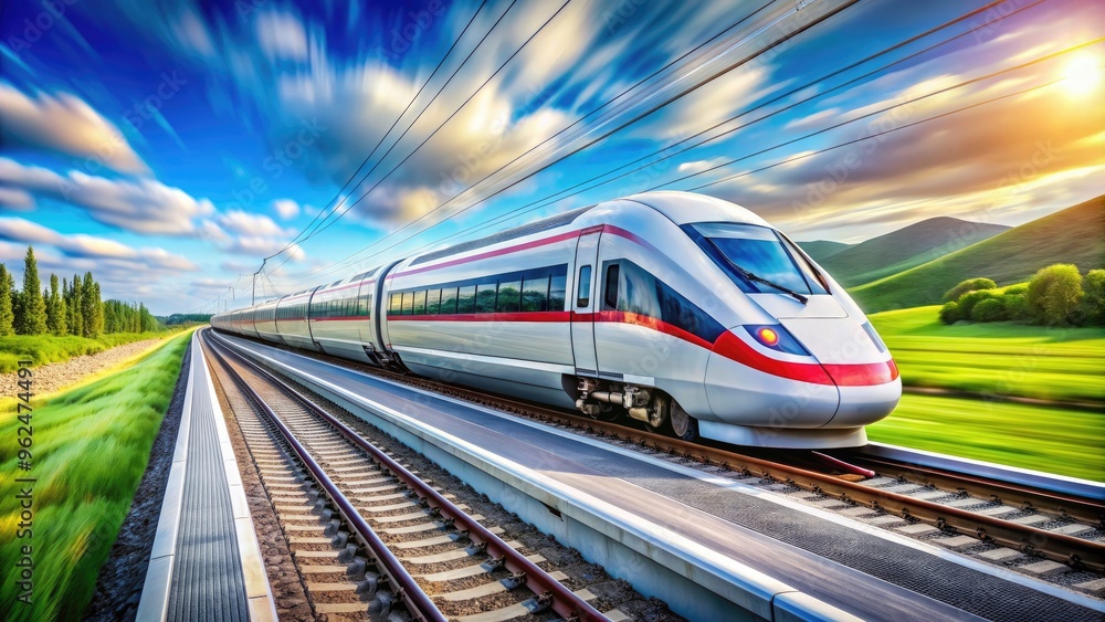 Fototapeta premium Fast train with a background, modern, transportation, high speed, rail, sleek, futuristic, motion, advanced