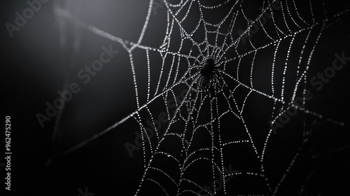 Halloween Concpept ,A Spider's Web with Dew Drops in the Center