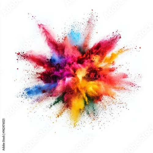 Colored Powder Explosion on a White Background, Capturing Vibrant and Dynamic Splashes of Color in a Bold and Eye-Catching Display