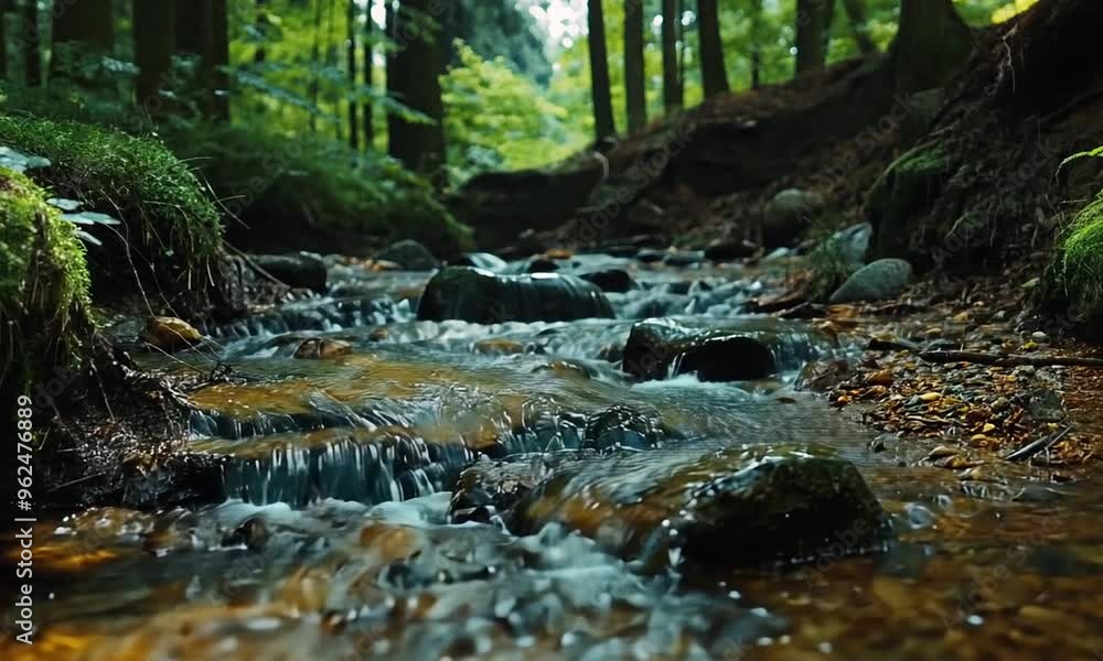 Tranquil Stream Flowing Through Forest Tranquil Stream Flowing Through Forest