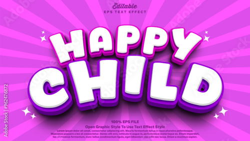Happy child 3d text effect, editable text cartoon and funny theme.