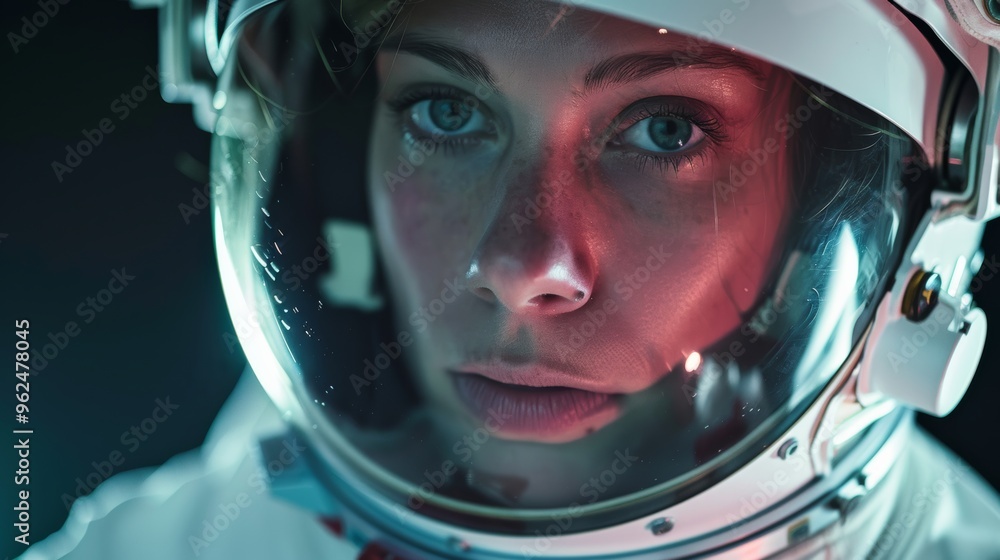 Photo of a beautiful young woman in a spacesuit with Photo of a beautiful young woman in a spacesuit with