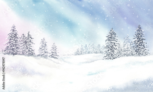 Wallpaper Mural 幻想的な雪の景色の水彩画 Torontodigital.ca