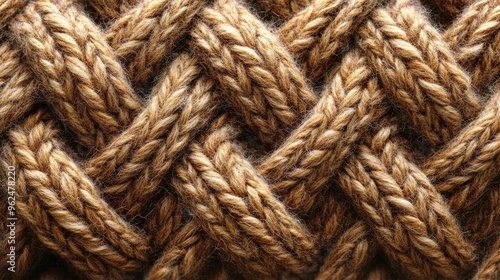 Close-up macro shot of a brown knitted fabric texture with a woven pattern.