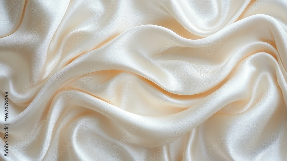 Obraz premium Smooth, elegant ivory satin fabric with flowing, rippling folds and soft, delicate texture.