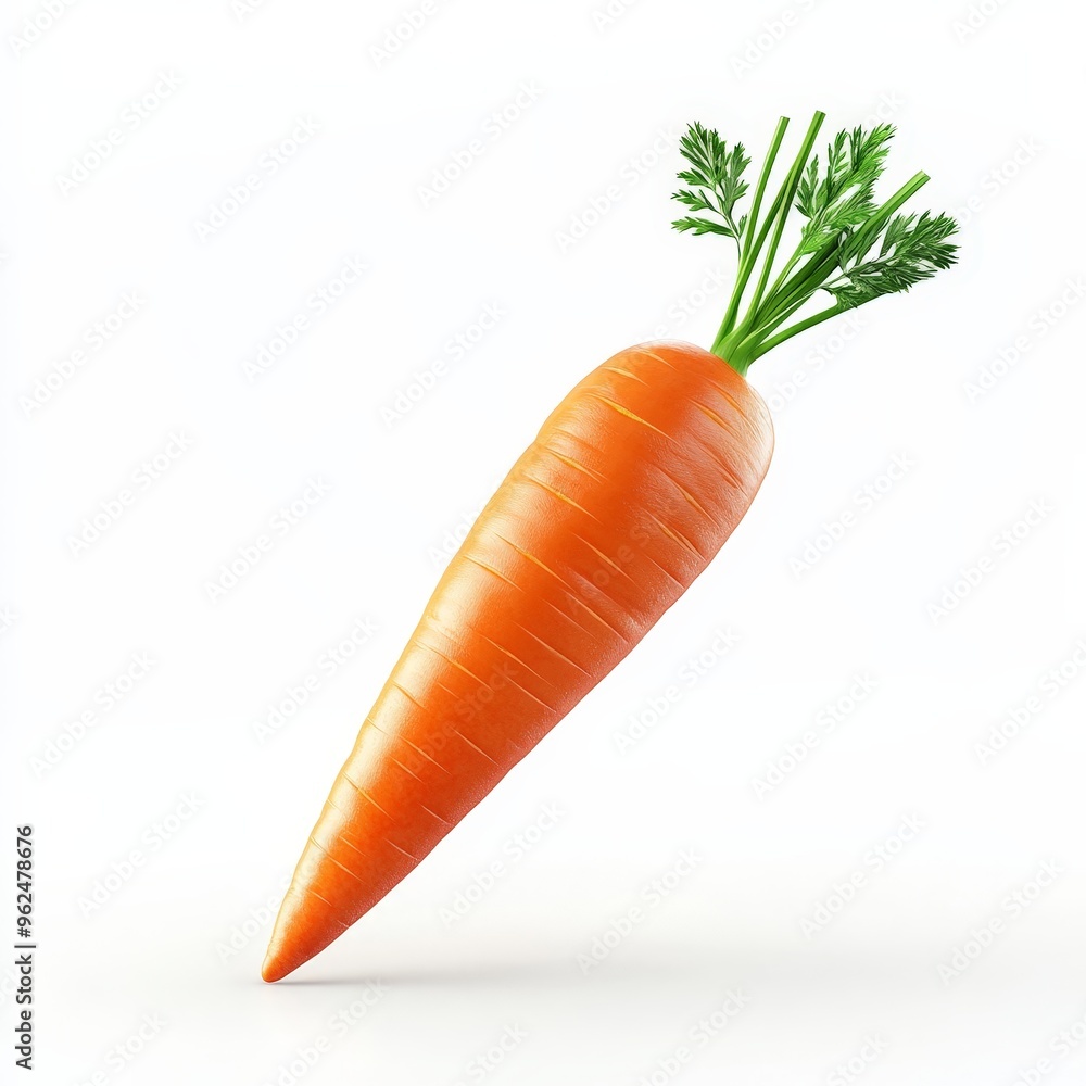 A carrot is shown with its green top still attached A carrot is shown with its green top still attached