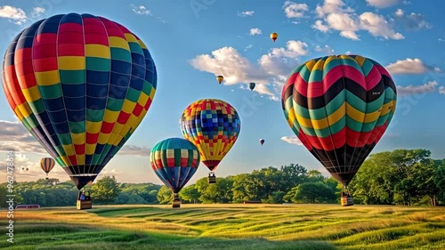 several colorful hot air balloons with various footage patterns