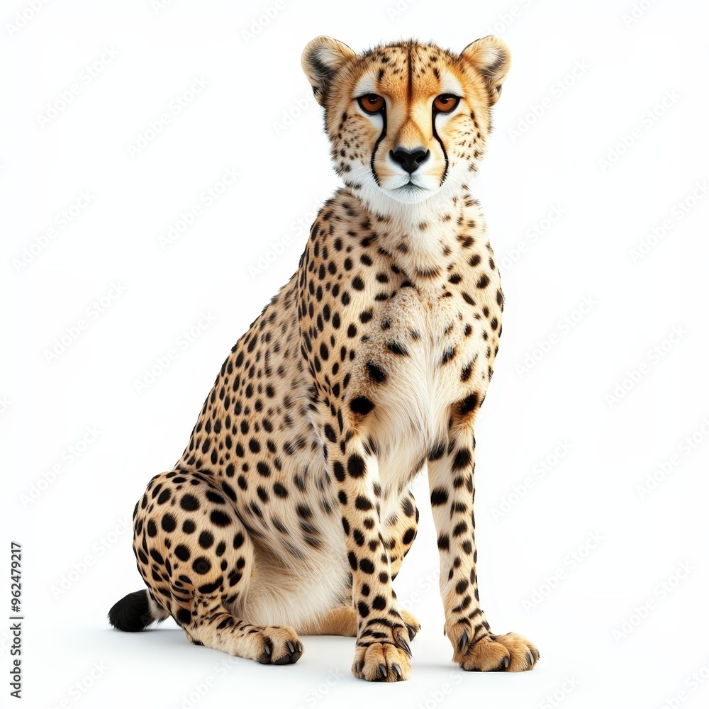 A cheetah is sitting on a white background A cheetah is sitting on a white background