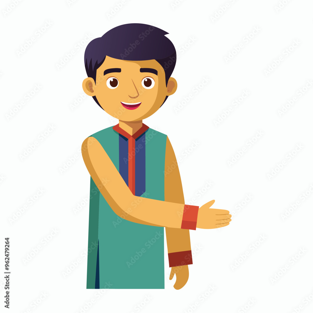 vector a young-man in kurta age 30 shaking hands vector a young-man in kurta age 30 shaking hands