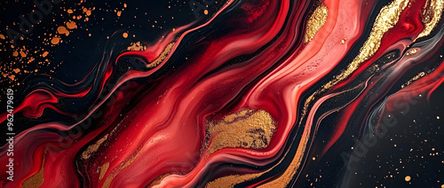 Wallpaper Mural Abstract red marble background with golden lines, liquid alcohol ink effect, dark colors of red and black, pink and gold, dark background. Torontodigital.ca