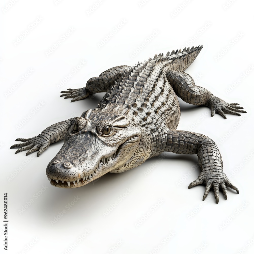A crocodile laying on a white background A crocodile laying on a white background