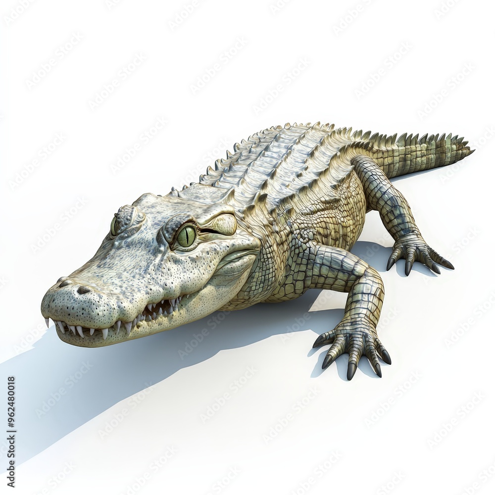 A white crocodile is laying on a white background A white crocodile is laying on a white background