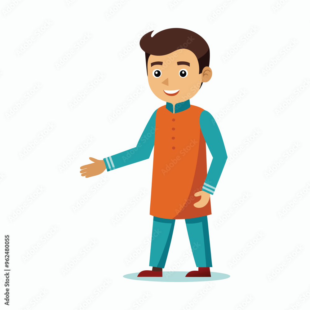 vector a young-man in kurta age 30 shaking hands vector a young-man in kurta age 30 shaking hands