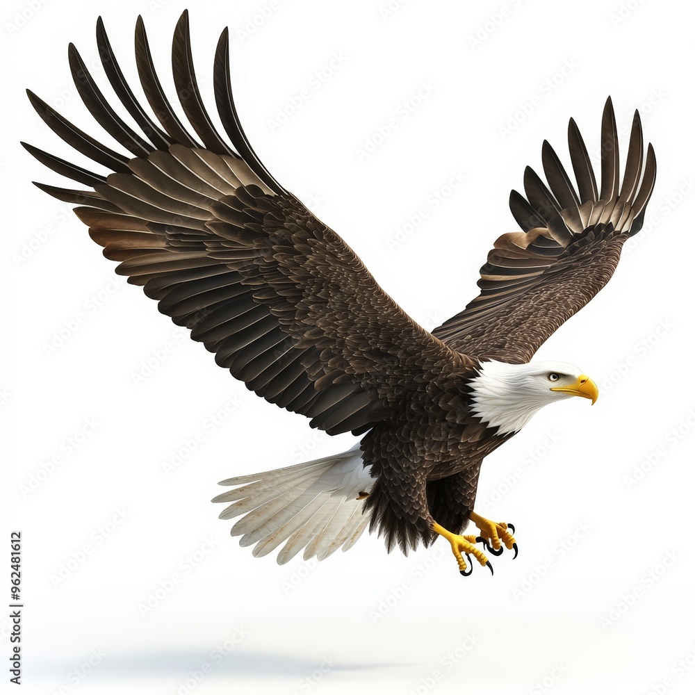 Fototapeta premium A large eagle is flying in the air with its wings spread wide