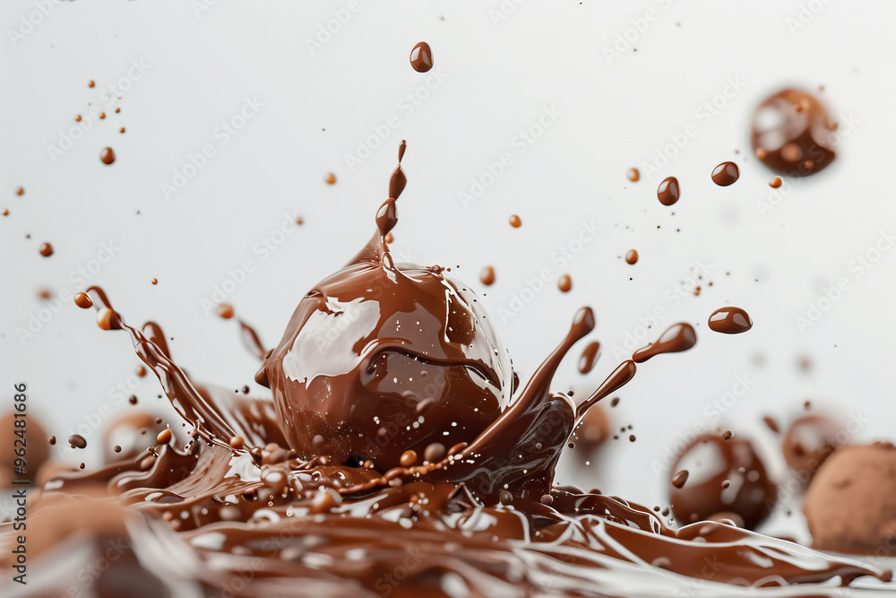 Fototapeta premium A brown ball on white background with scattered chocolate pieces.