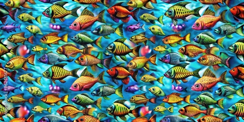 Seamless pattern featuring colorful fishes swimming underwater, fish, ocean life, marine, underwater, sea creatures