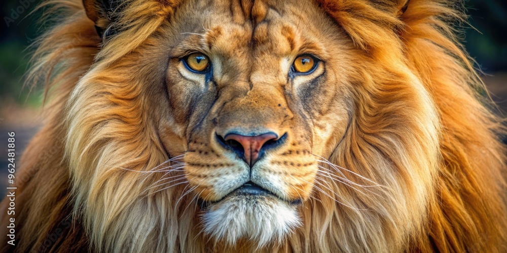 Close-up shot of a lion's majestic face with focus on mane, eyes, and facial markings, lion, close-up, face, mane Close-up shot of a lion's majestic face with focus on mane, eyes, and facial markings, lion, close-up, face, mane