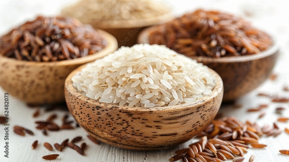 White brown rice isolated on white background White brown rice isolated on white background