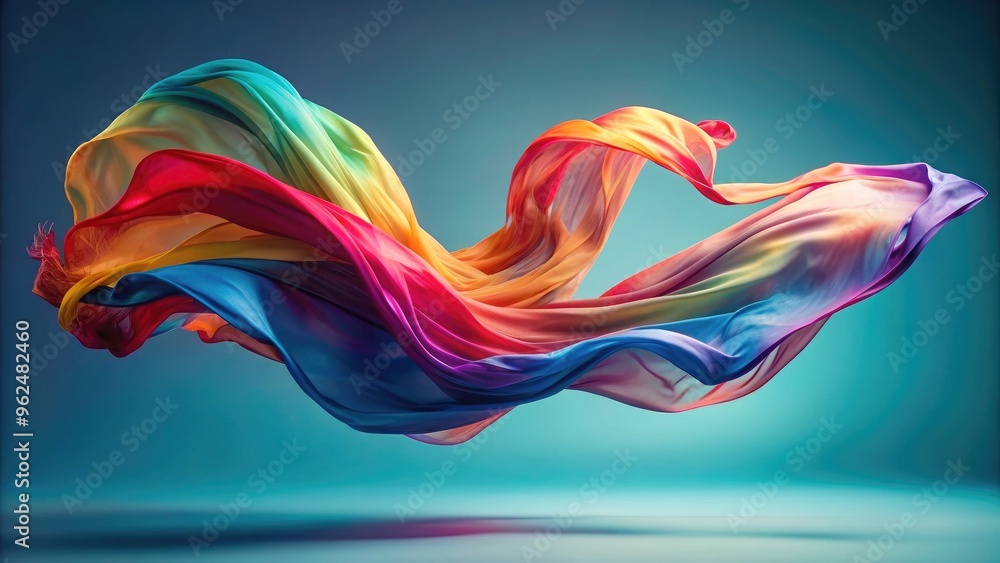Fototapeta premium Beautiful vibrant fabric floating gracefully through the air, colorful, fabric, flying, motion, movement, vibrant, beautiful