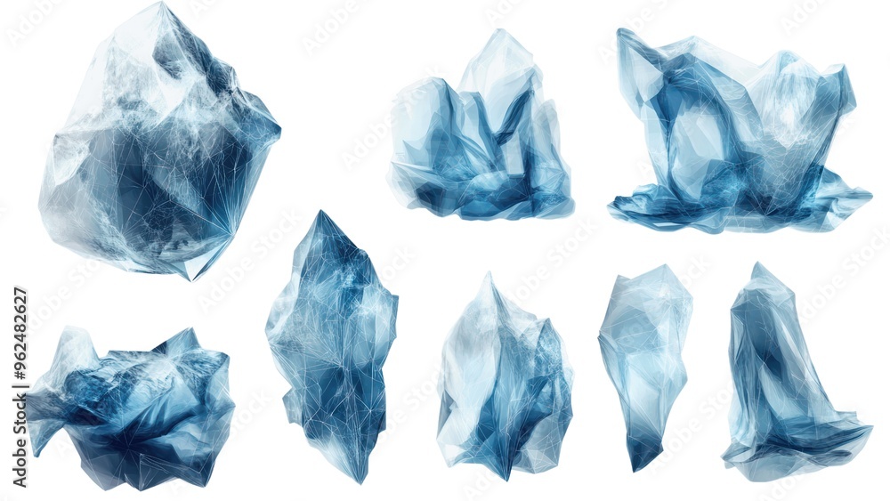 Fototapeta premium A collection of blue ice cubes