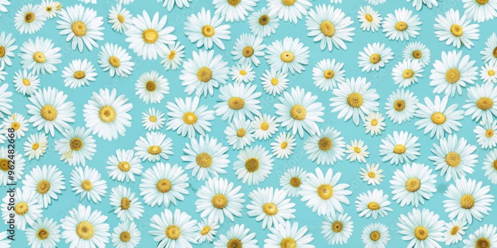 Seamless pattern with white daisies on a light blue background, daisy, flower, floral, seamless, pattern, background, white Seamless pattern with white daisies on a light blue background, daisy, flower, floral, seamless, pattern, background, white