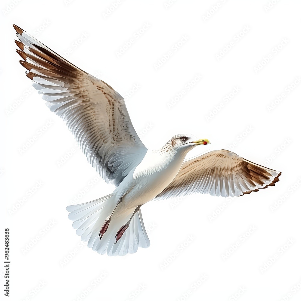 Obraz premium A white seagull is flying in the air