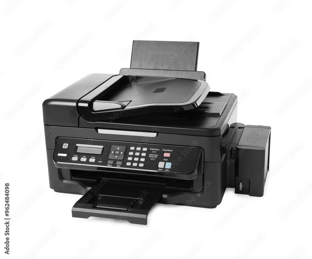 One new modern printer isolated on white One new modern printer isolated on white