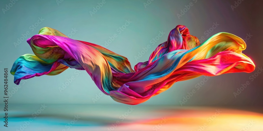 Obraz premium Colorful fabric swirling through the air, fabric, colorful, vibrant, flowing, movement, abstract, texture, background, cloth