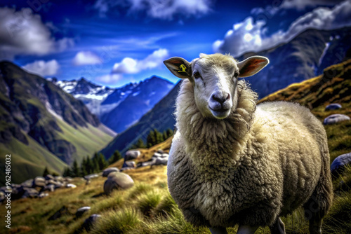 A Sheep in the Mountains, Looking at the Camera