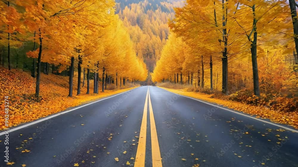 Aerial Autumn Road Trip with Vibrant Foliage in Forest Aerial Autumn Road Trip with Vibrant Foliage in Forest